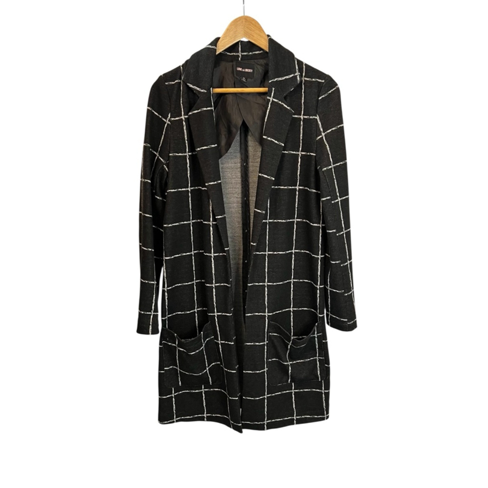 LOVE & LIBERTY Black & White Check Lightweight Open Long Sleeve Jacket Coat S